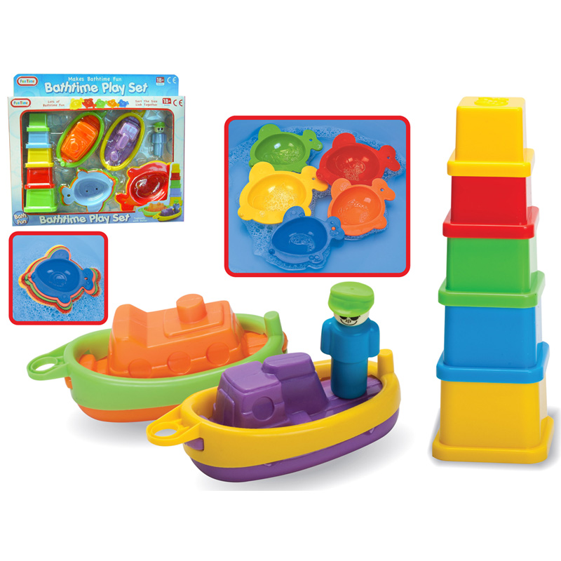 Bathtime Play Set ā Nesting Cups, Boats, Sailors & Fish Bath Toy Set