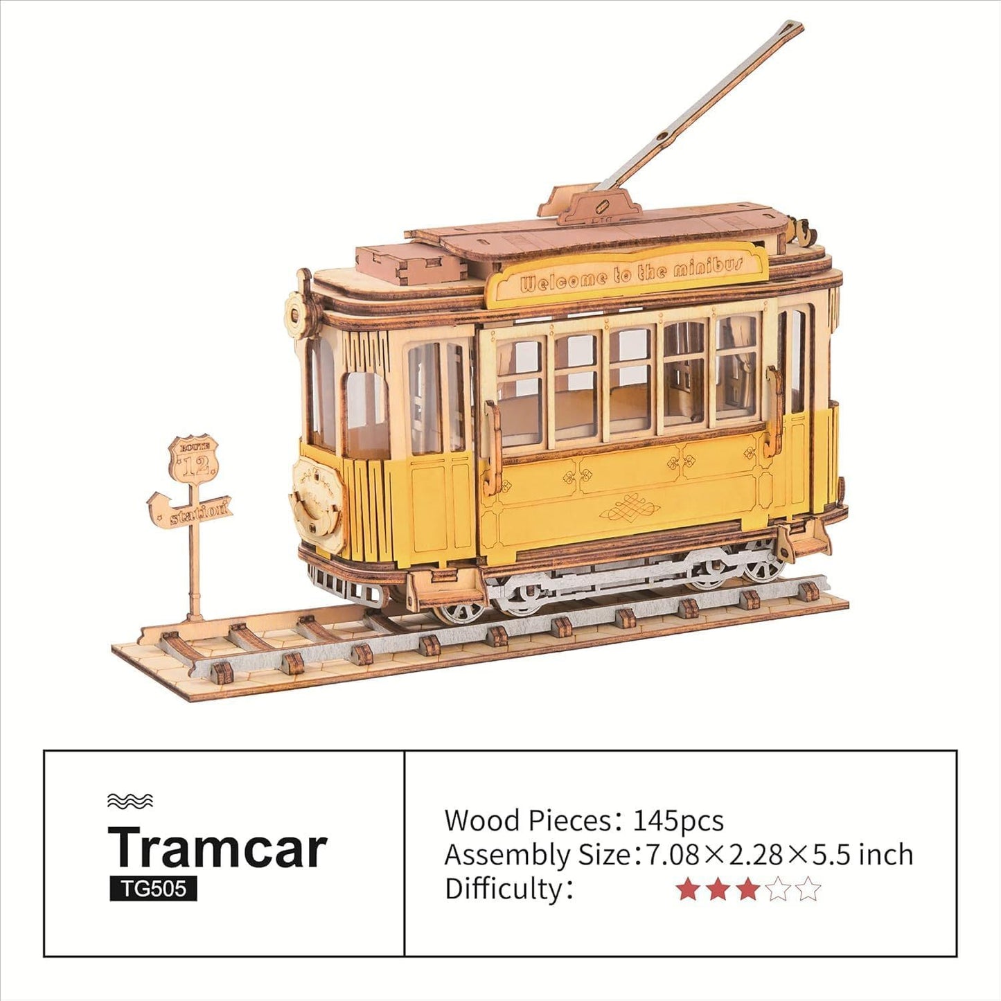 ROBOTIME 3D Puzzle Tram Car Wooden Model Kits For Adult To Build Your Own Laser Cut Jigsaw Building Construction Crafts Kits And Best Birthday Gifts TG505