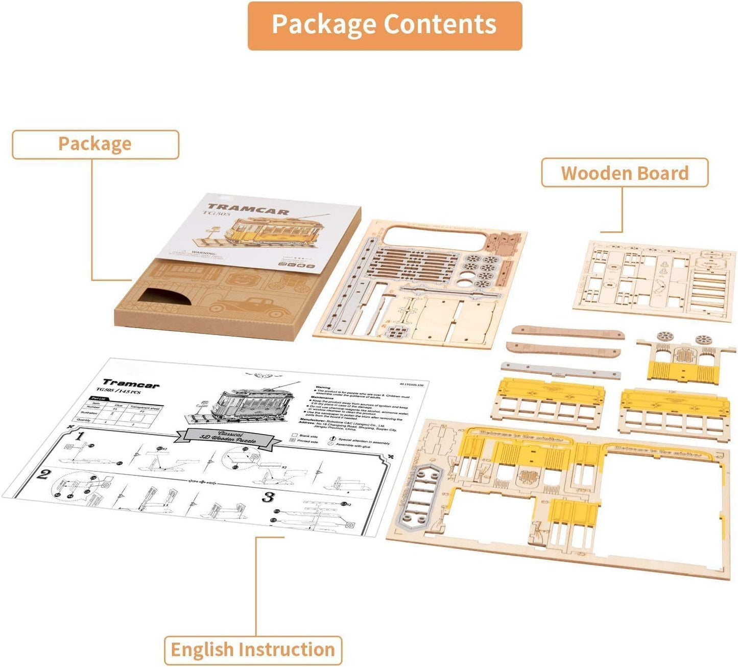 ROBOTIME 3D Puzzle Tram Car Wooden Model Kits For Adult To Build Your Own Laser Cut Jigsaw Building Construction Crafts Kits And Best Birthday Gifts TG505