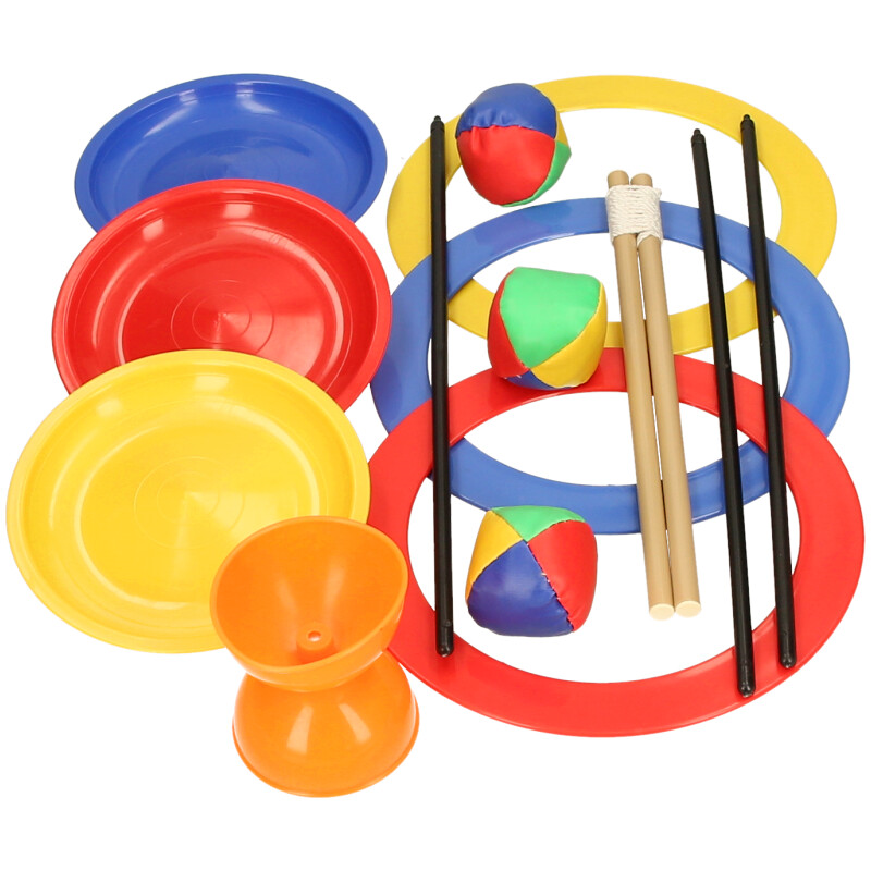 Circus Skill Set – 15-Piece Juggling, Spinning Plates, Rings & Wooden Diabolo Kit (Ages 6+)