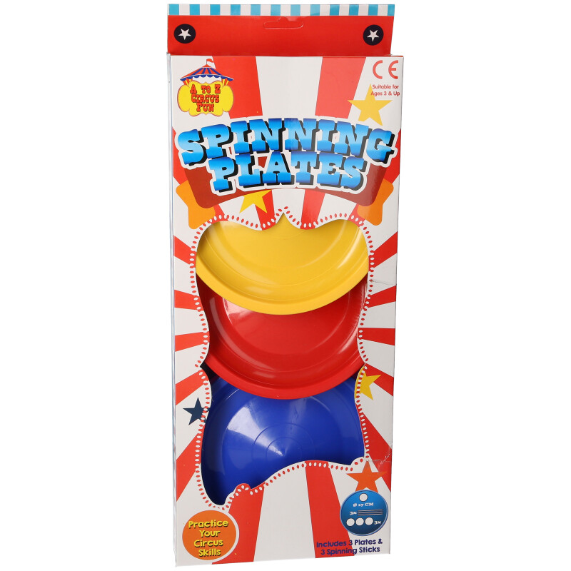 Spinning Plates Circus Skills Set – 3 Colourful Plates & Sticks | Juggling & Balance Toy for Kids