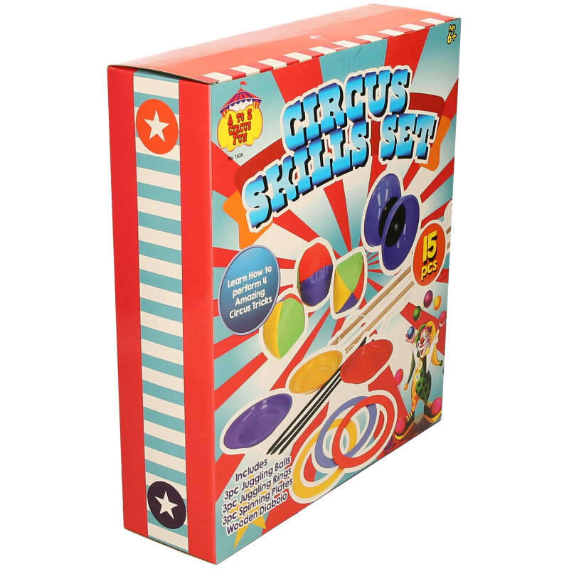 Circus Skill Set – 15-Piece Juggling, Spinning Plates, Rings & Wooden Diabolo Kit (Ages 6+)