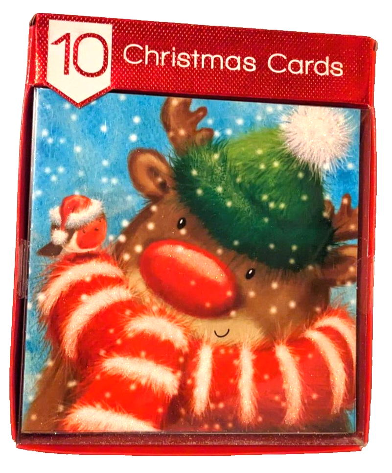 Giftmaker Pack 10 Square Christmas Cards 2 Designs Traditional Cute Festive Eco