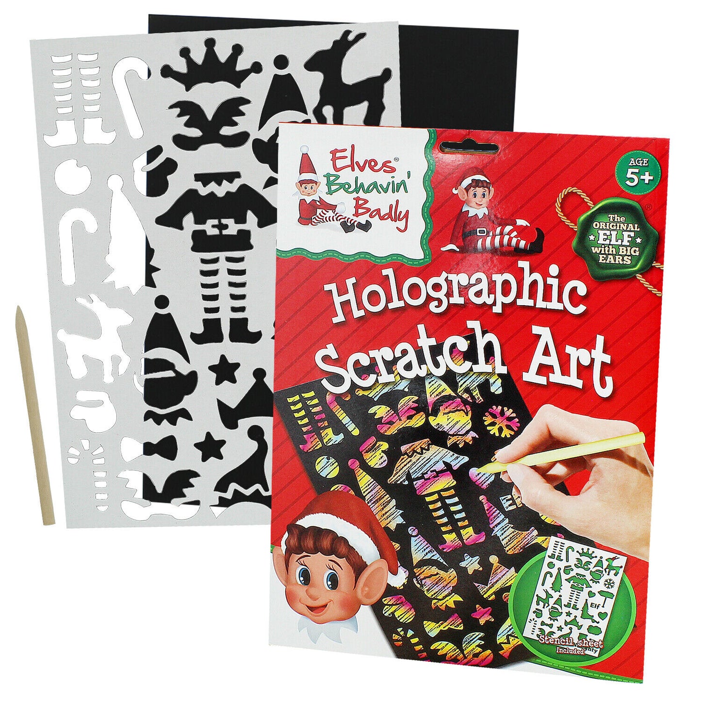 Elf Christmas Elves Coloured Scratch Art Holographic Colour Drawing Activity Set