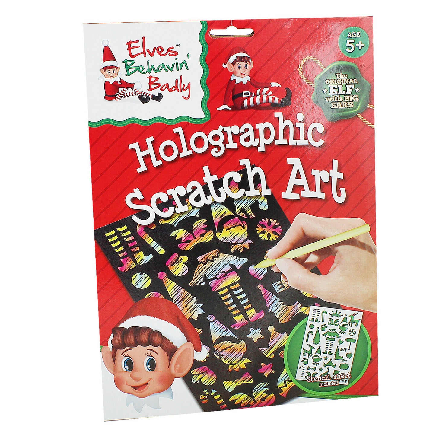 Elf Christmas Elves Coloured Scratch Art Holographic Colour Drawing Activity Set