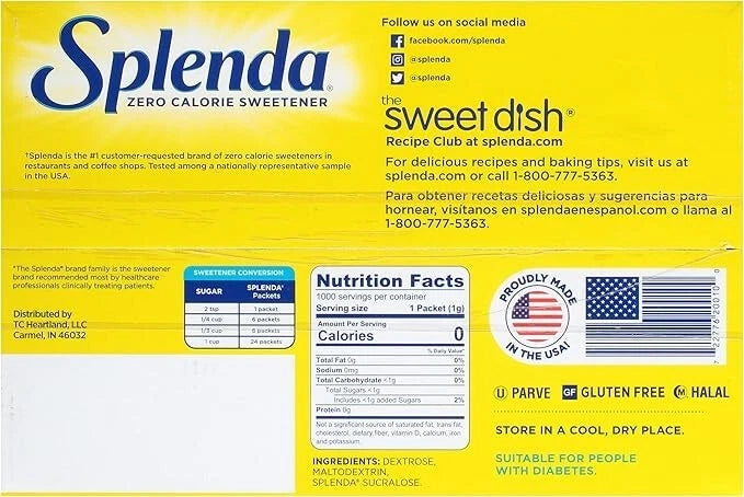 Splenda Zero Calorie Sweetener Box 1000 Packets