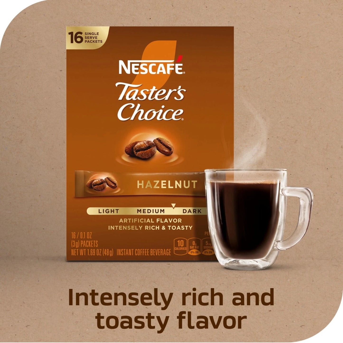 Nescafe Taster's Choice Hazelnut Instant Coffee Singles 16 Count