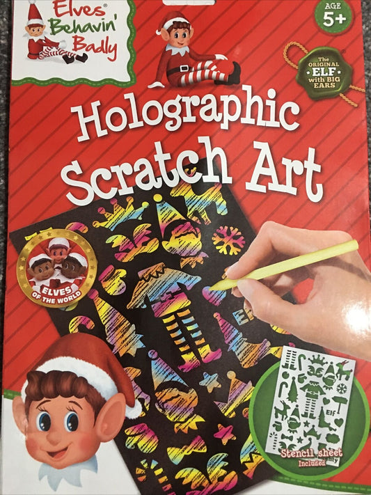 Elf Christmas Elves Coloured Scratch Art Holographic Colour Drawing Activity Set